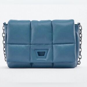 Zara Teal Quilted Shoulder Bag with Chain Strap